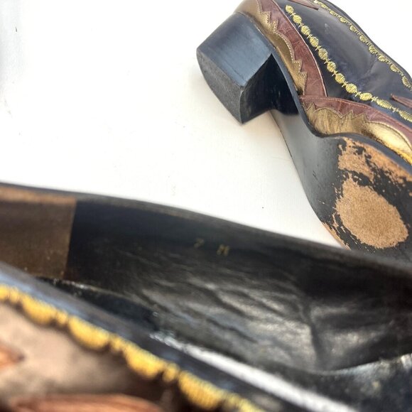 Margaret Jerrold Vintage Art Deco Western Slip On Heels Low Pumps Ladies Size 7M - Picture 11 of 12